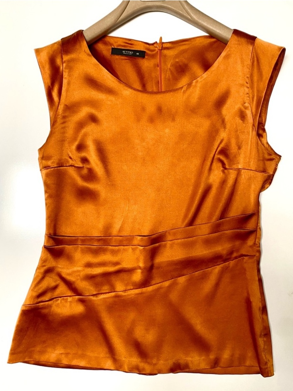 ETRO Stretch Silk Copper Shell Blouse Top, size 44, US 6-8